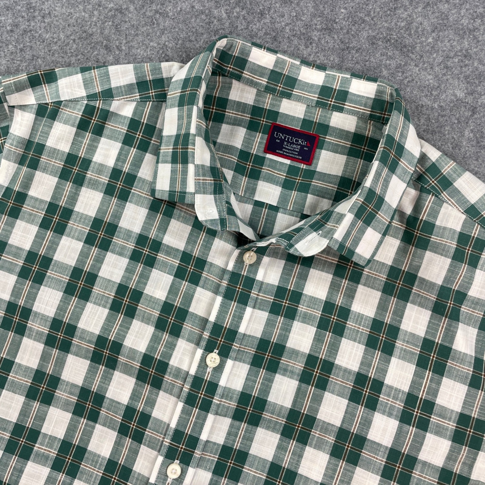 Untuckit Denner Wf Mens Shirt Xl Green Plaid Long Sleeve Regular Fit Casual Slim